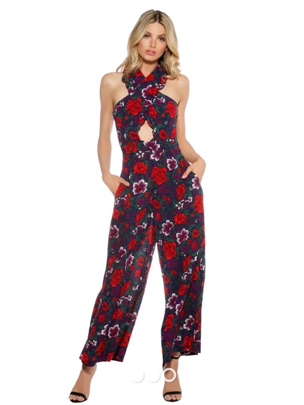 Alice McCall Size 2 Wildwood Floral Jumpsuit Crossover Bodice Wide Leg Ruffle XS